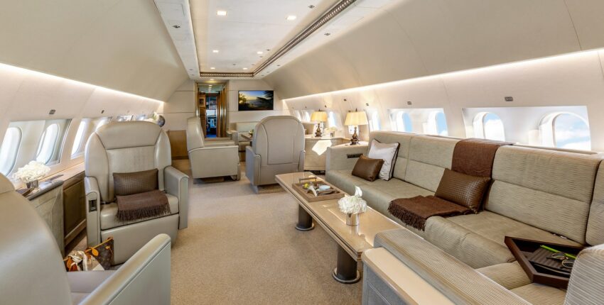intérieur beige luxueux jet privé A319-CJ