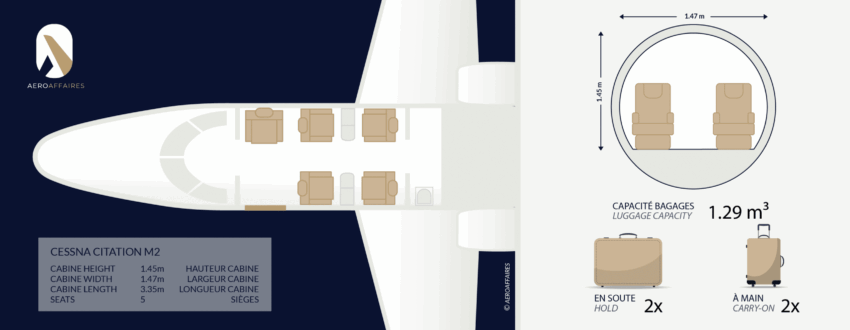 Cessna Citation M2 intérieur cabine beige