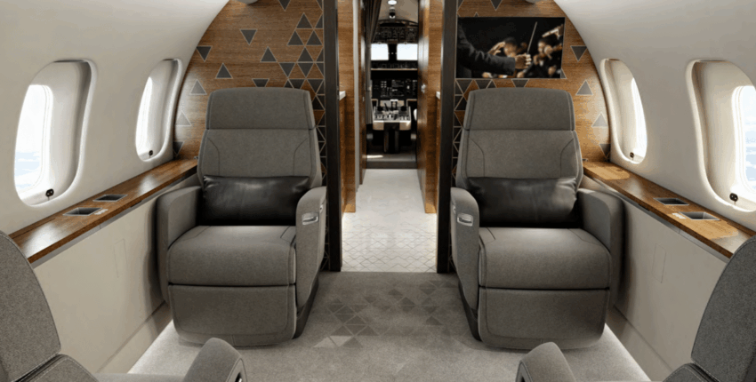 Location de jet privé, intérieur G5500 avec sièges gris
